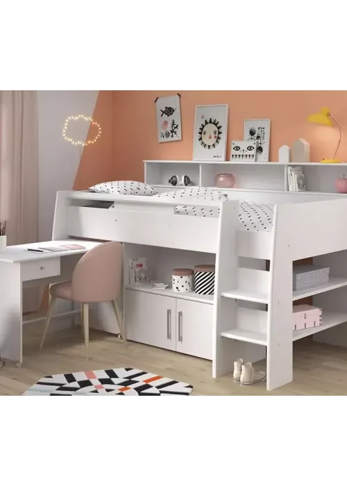 Кровать-чердак из МДФ со спальным местом, столом, тумбочкой, Md325