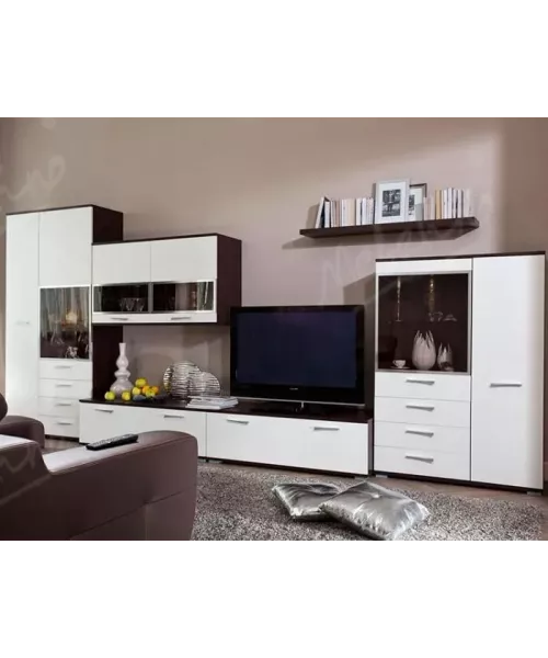 Модульная белая гостиная с темными витринами PC383