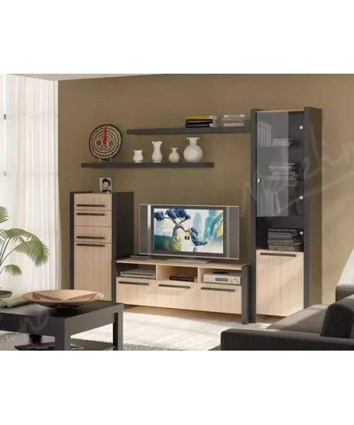 Гостиная с высоким комодом, витриной и тумбой PC384
