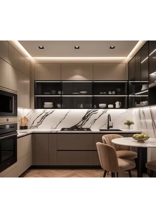 U-образная кухня в стиле luxury minimalism