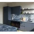 Прямая кухня синего цвета с островком