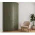 Стильный радиусный шкаф в матовом оливковом оттенке